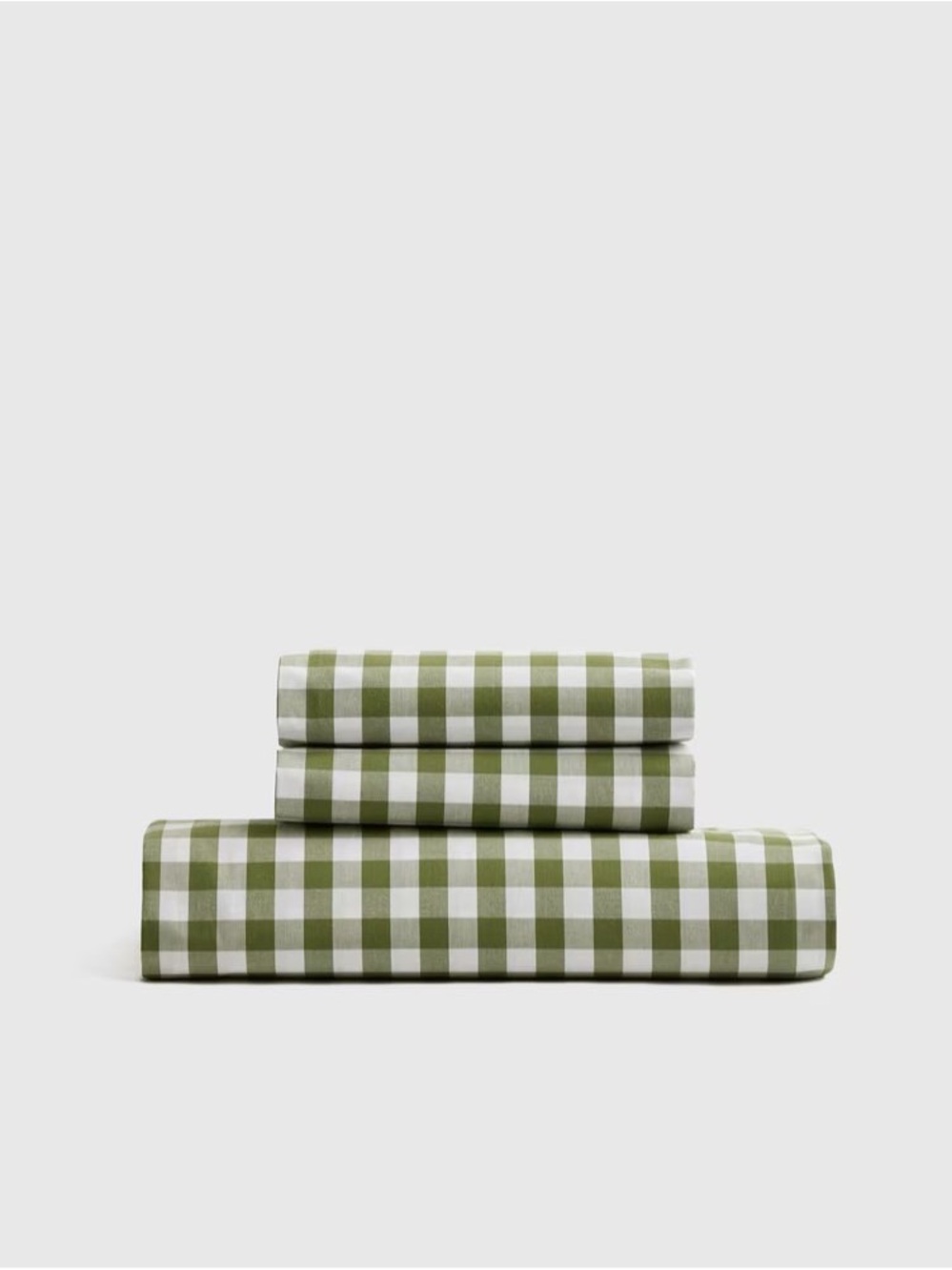 New Quince Queen $75 Organic Crisp Percale Gingham Fitted Sheet Set OLIVE